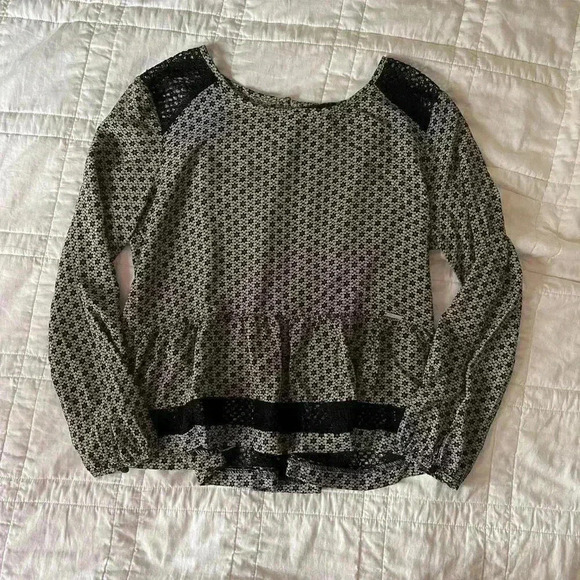 Fulluh Sugah black and cream patterned long sleeve blouse small boho hippie - Picture 1 of 4